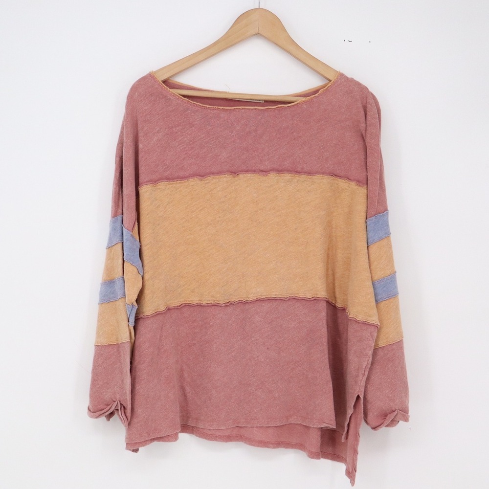 We The Free Long Sleeve Womens XS Colorblock Exposed Seams Rose Good